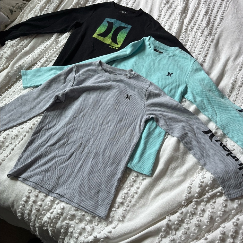 SET OF 3 Hurley Kids Long Sleeve Tees - Black, Gray, and Light Blue size 14/16